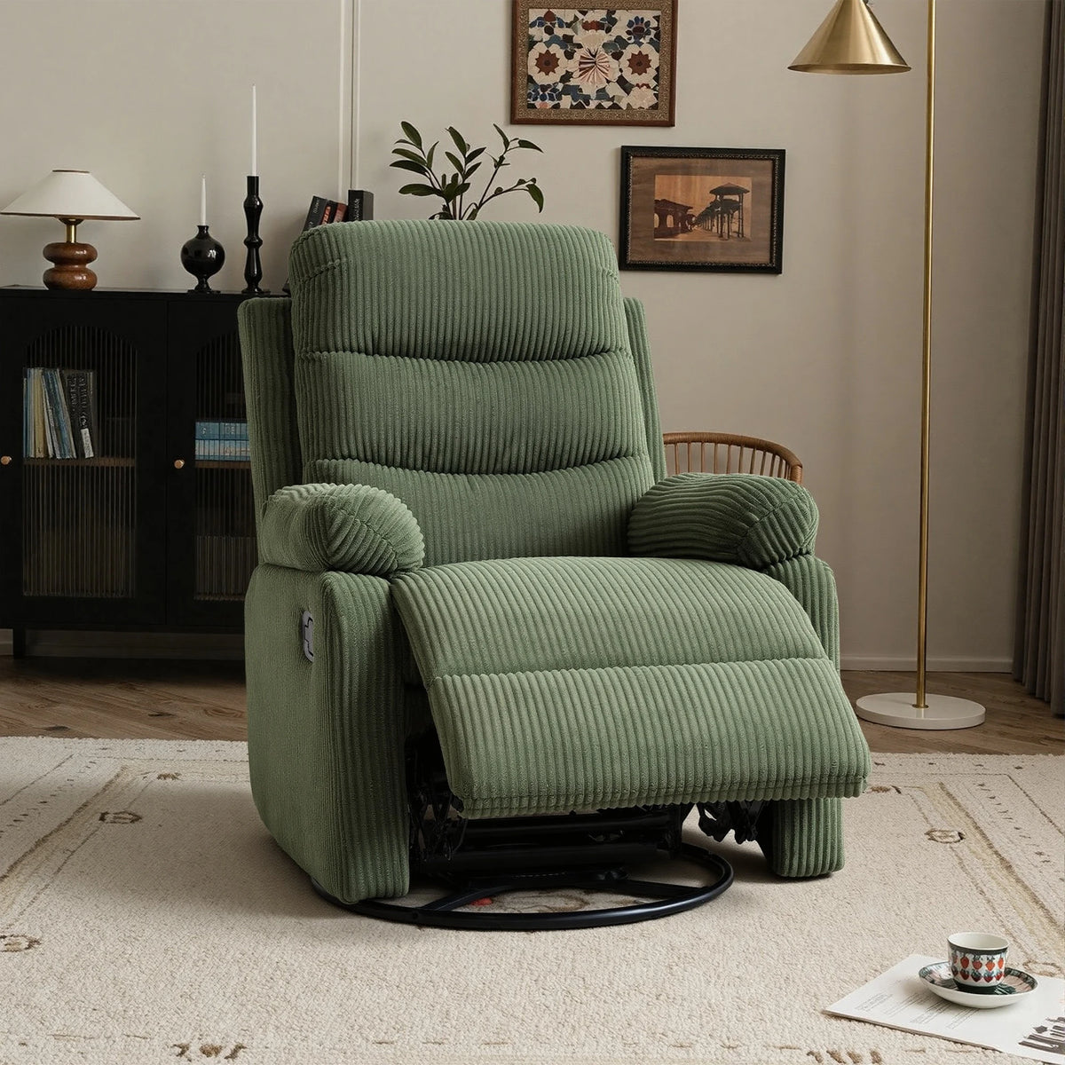Gaohappy Swivel Rocking Corduroy Recliner Chair Manual Reclining