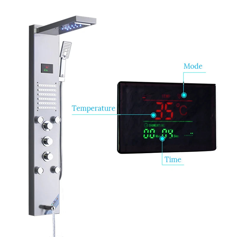 Stainless Steel Shower Panel With Waterfall Rain Massage And Handshower
