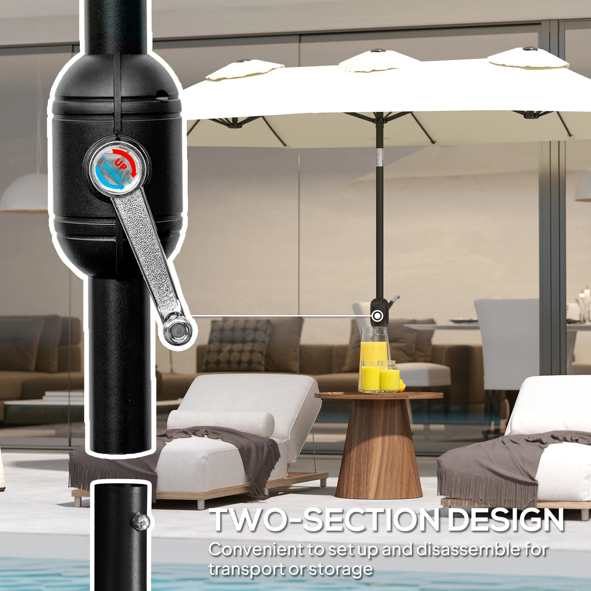 Double-Sided Patio Umbrella With Tilt Crank And Three Air Vents