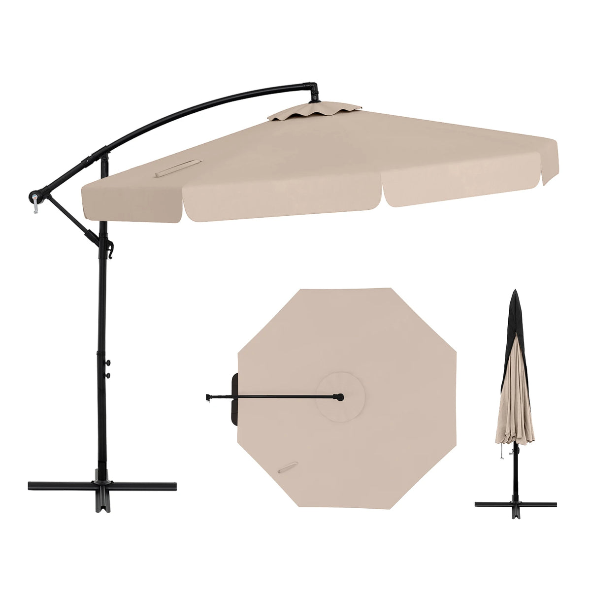 LIFEZEAL 10ft Offset Hanging Patio Cantilever Umbrella With Cover