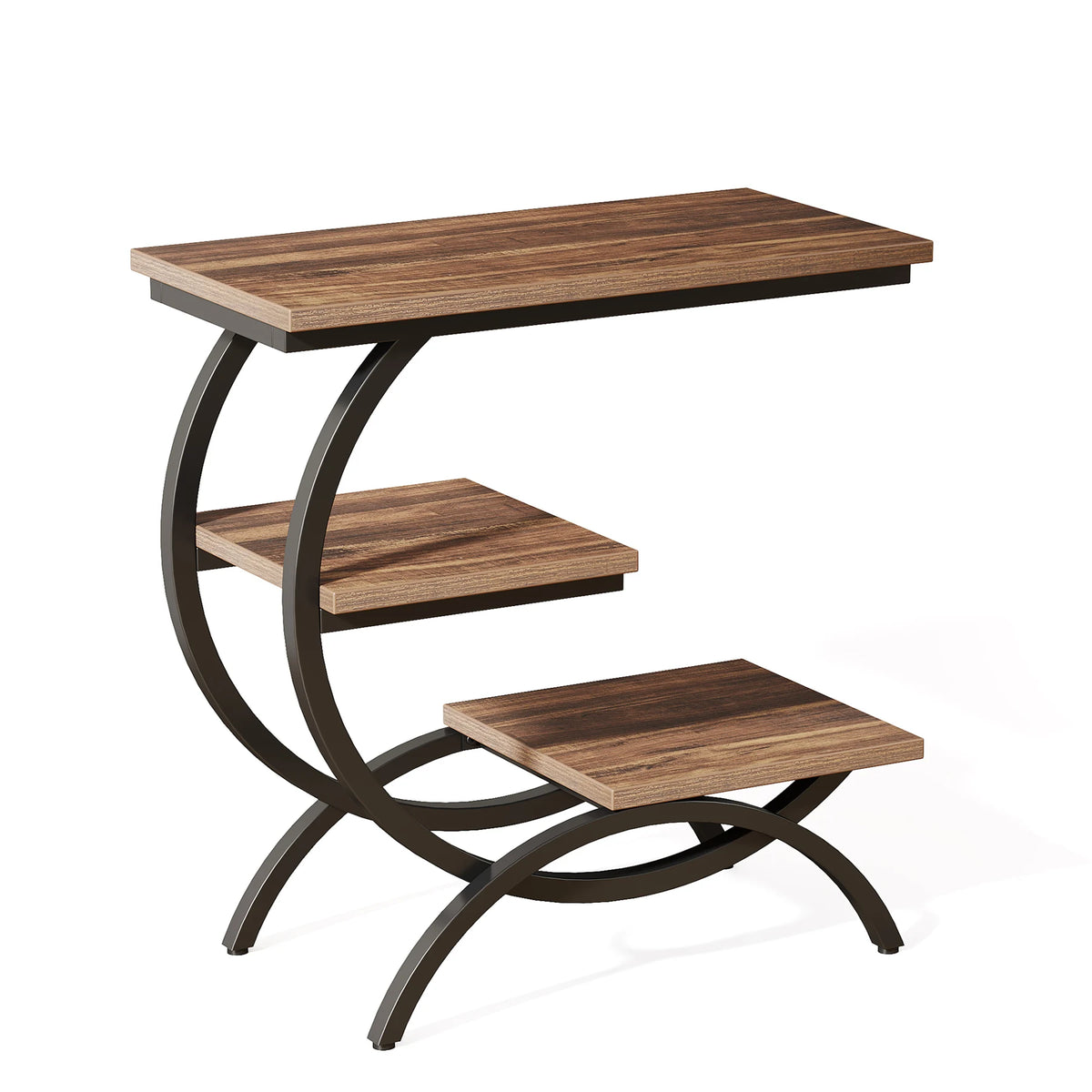 Tribesigns Industrial C Shaped End Table With Storage Shelves
