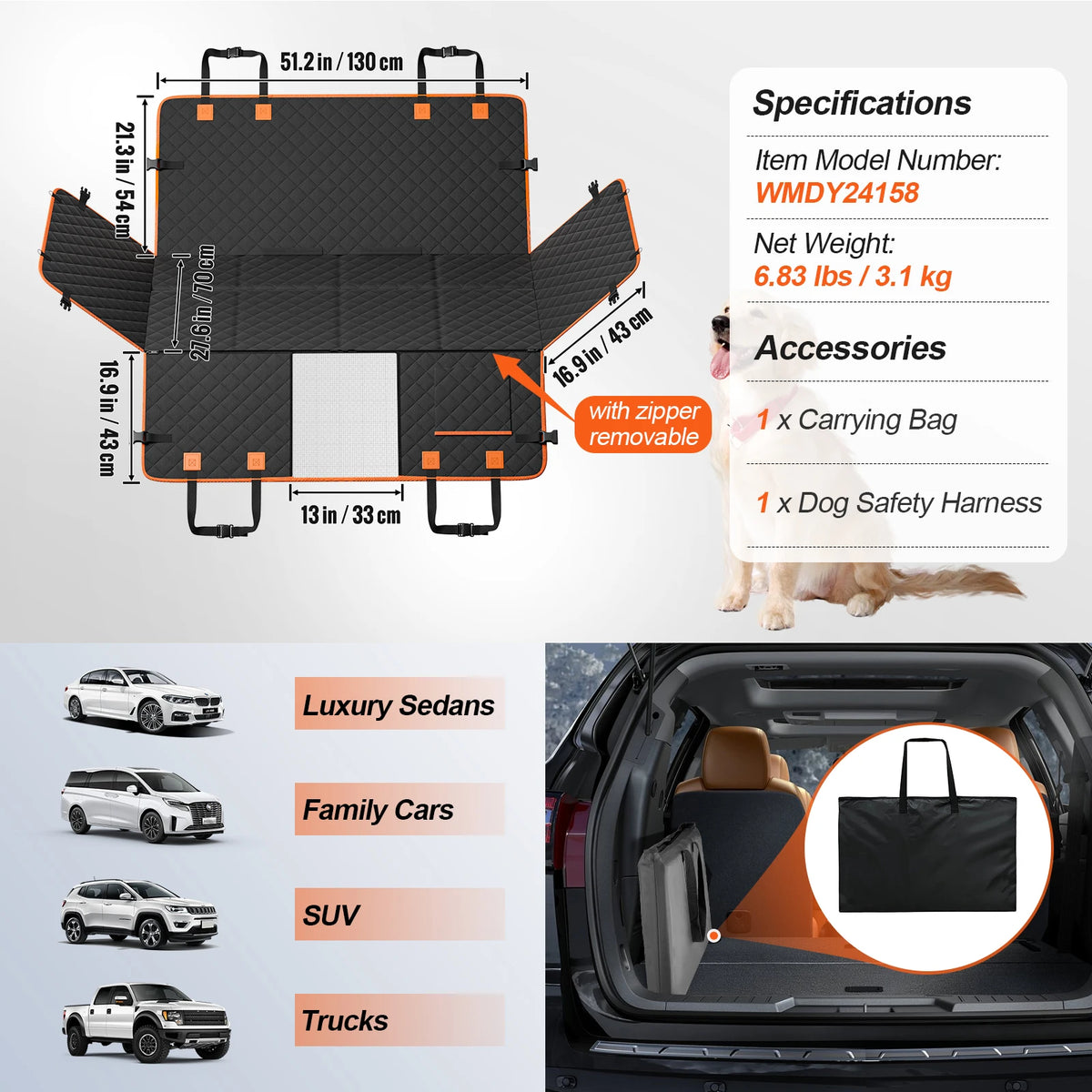 SucceBuy Dog Car Backseat Extender Pad With Mesh Window