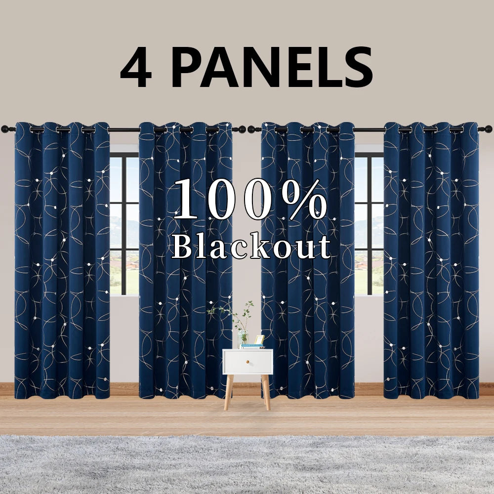 Polyester Thermal Blackout Curtains Grommet Printed Room Darkening For Bedroom
