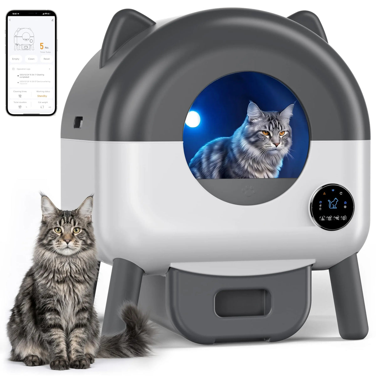 HiMiss Automatic Self Cleaning Cat Litter Box App Odor Control