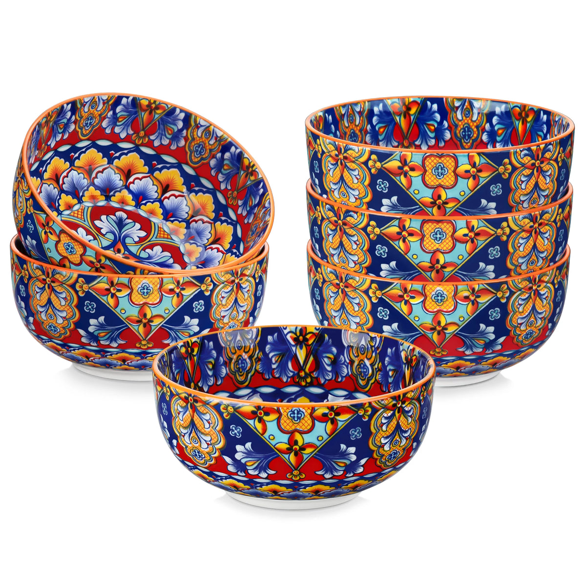 MALACASA Ceramic Bowls Set With Bohemian Floral Pattern Design