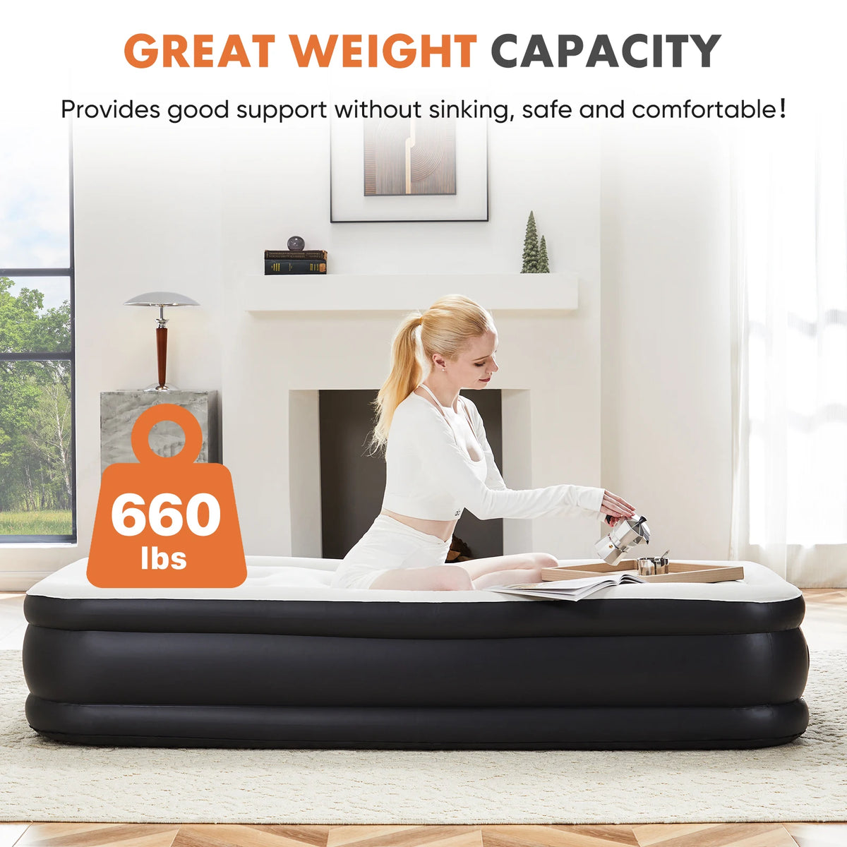 JHK Air Mattress Double Height Non Slip Bottom Home Camping