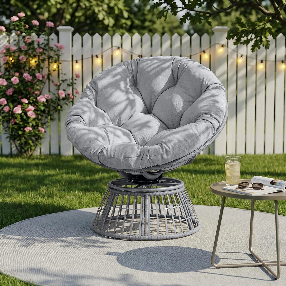 Avenvista Outdoor Wicker Swivel Papasan Chair With Thick Cushion