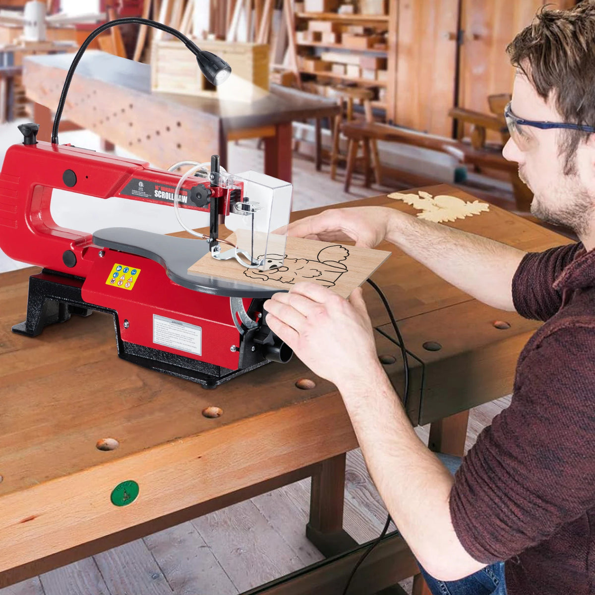 HiMISS Variable Speed Scroll Saw With Tilting Table Led Light