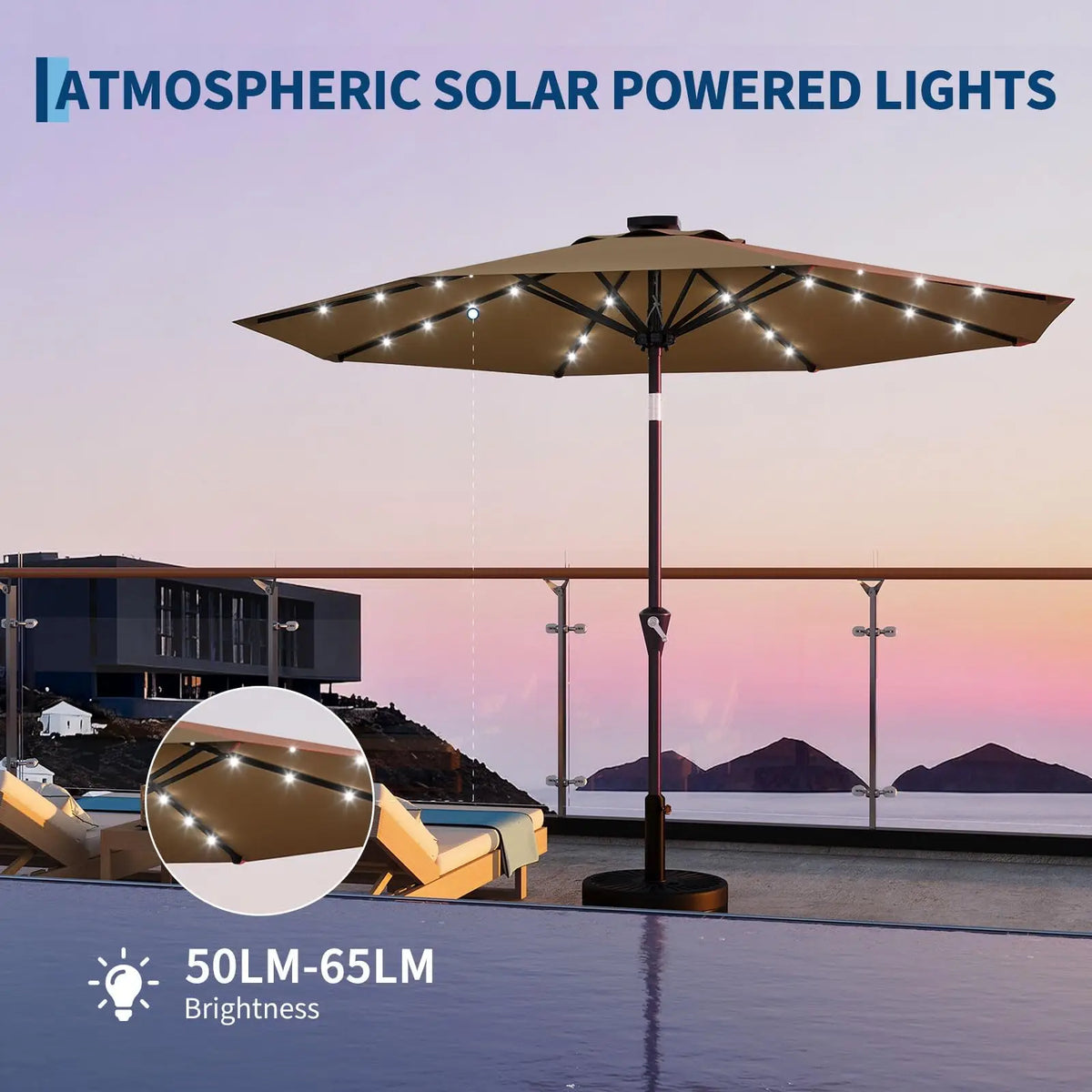 Studyset Solar LED Patio Umbrella With Tilt UV Protected Outdoor