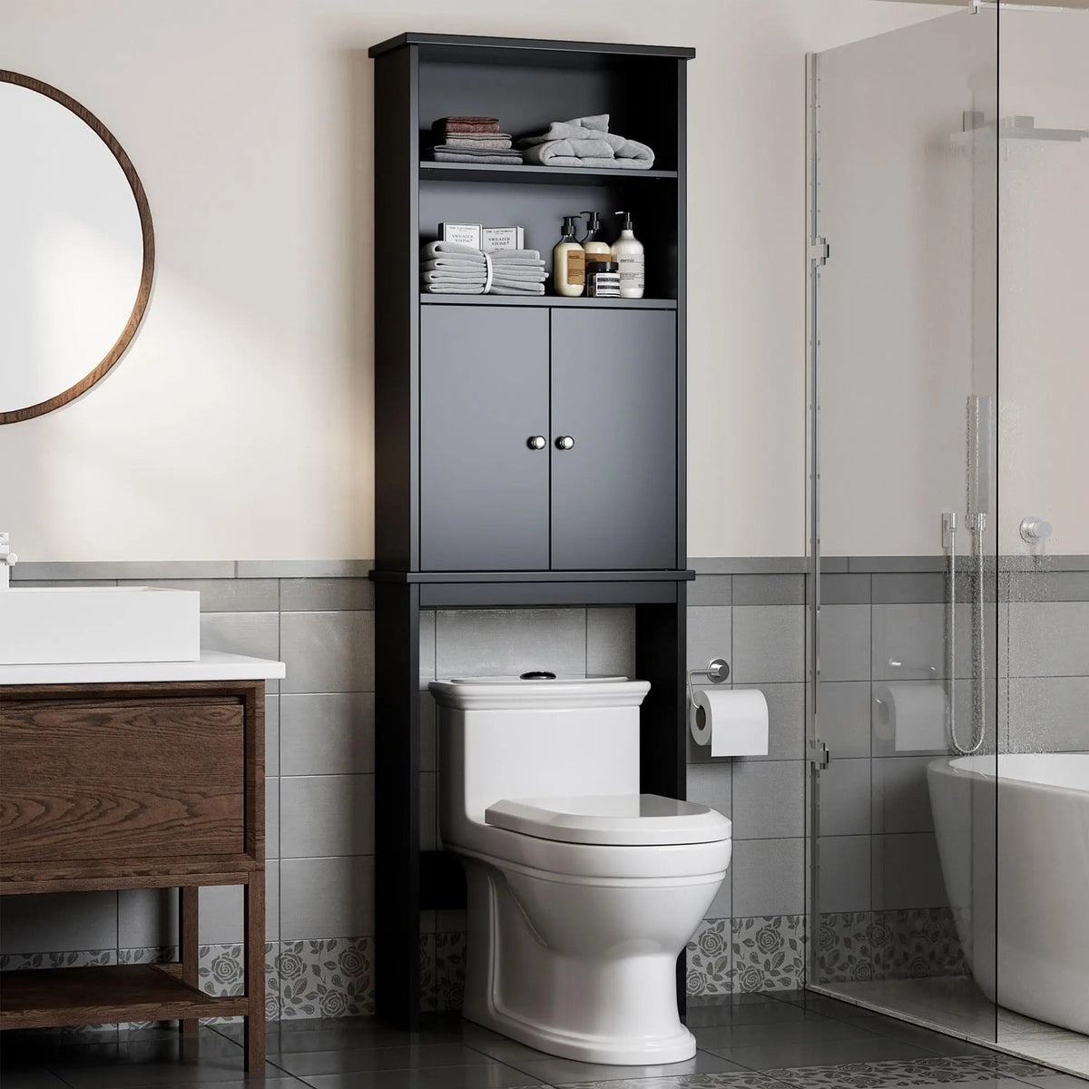 XIUWO Over Toilet Storage Cabinet Bathroom Organizer Anti Tip Device