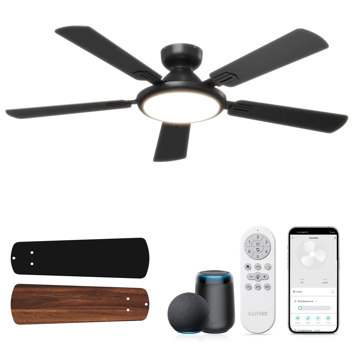 Adoolla 52 Inch Smart Ceiling Fan With Lights Low Profile