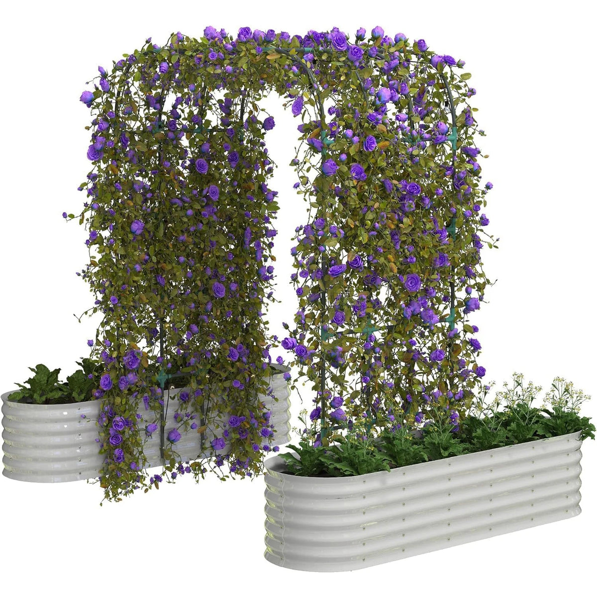 HiMISS Galvanized Raised Garden Bed With Arch Trellis
