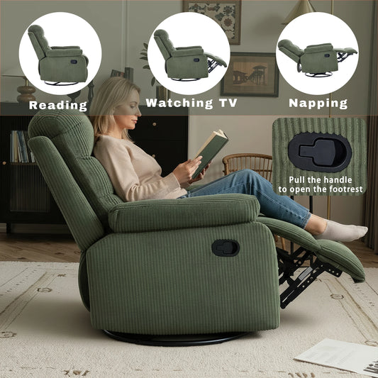 Gaohappy Swivel Rocking Corduroy Recliner Chair Manual Reclining