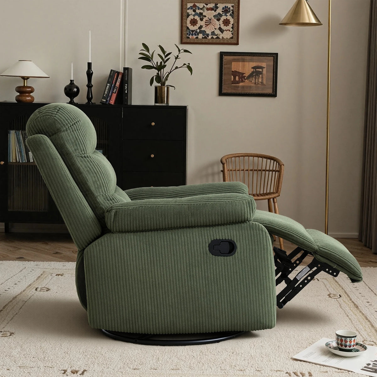 Gaohappy Swivel Rocking Corduroy Recliner Chair Manual Reclining
