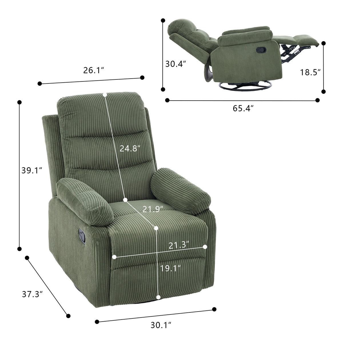Gaohappy Swivel Rocking Corduroy Recliner Chair Manual Reclining