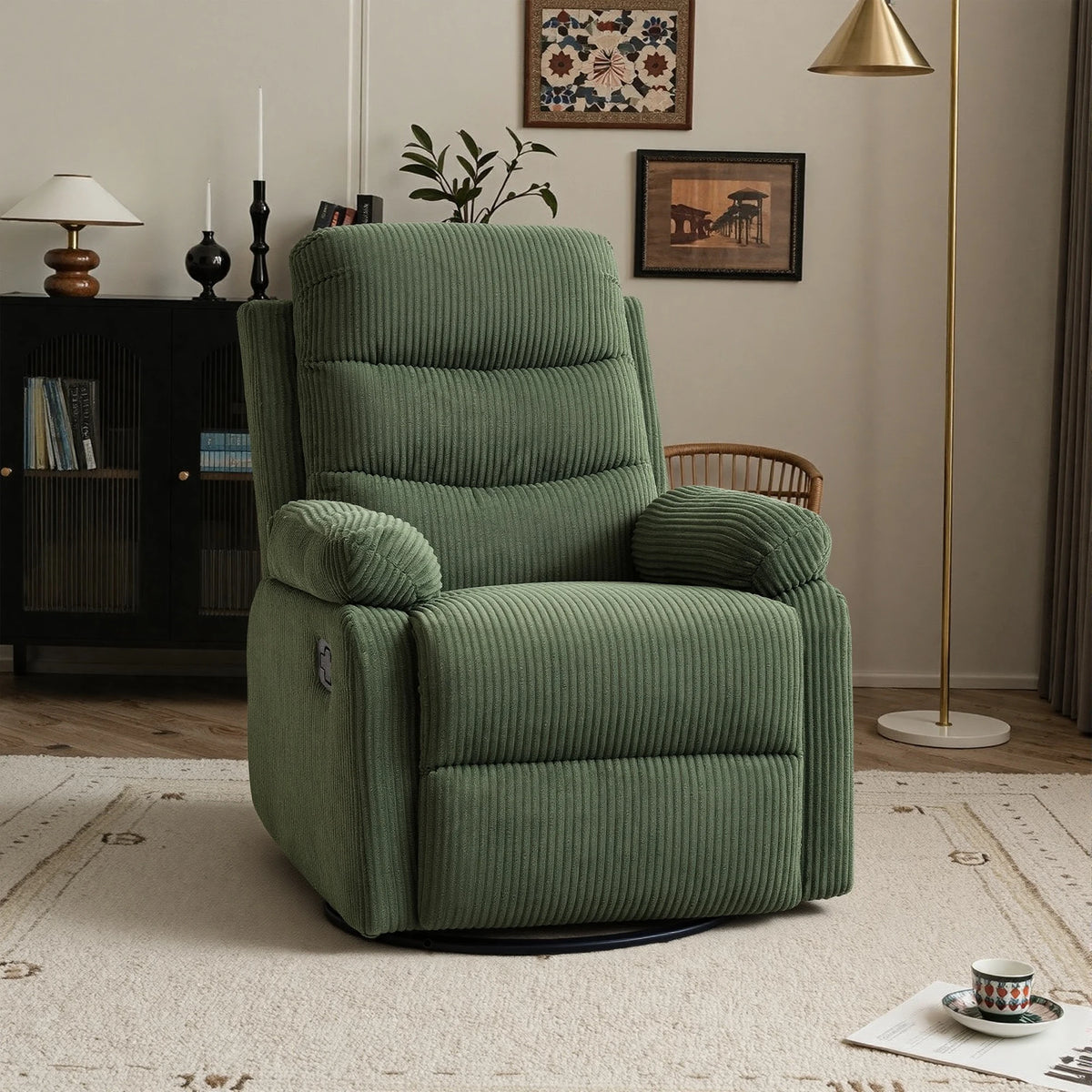 Gaohappy Swivel Rocking Corduroy Recliner Chair Manual Reclining