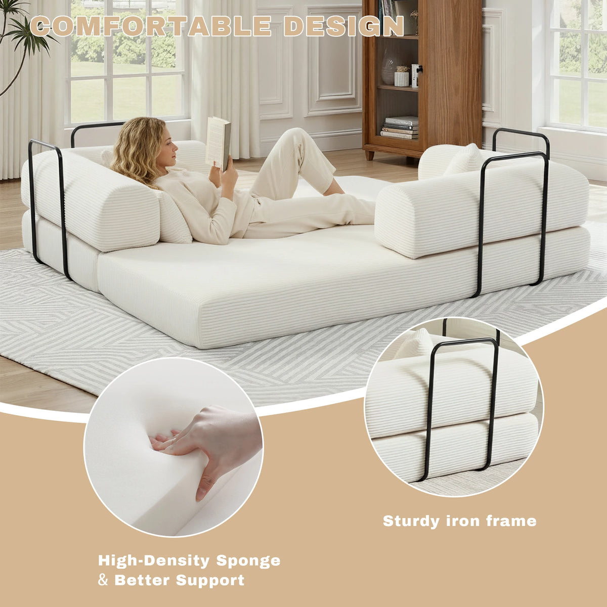 GAOHAPY Modern Corduroy Modular Sectional Sofa With Chaise