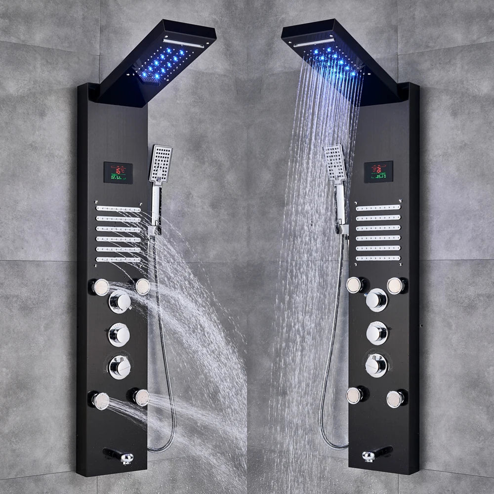 Stainless Steel Shower Panel With Waterfall Rain Massage And Handshower