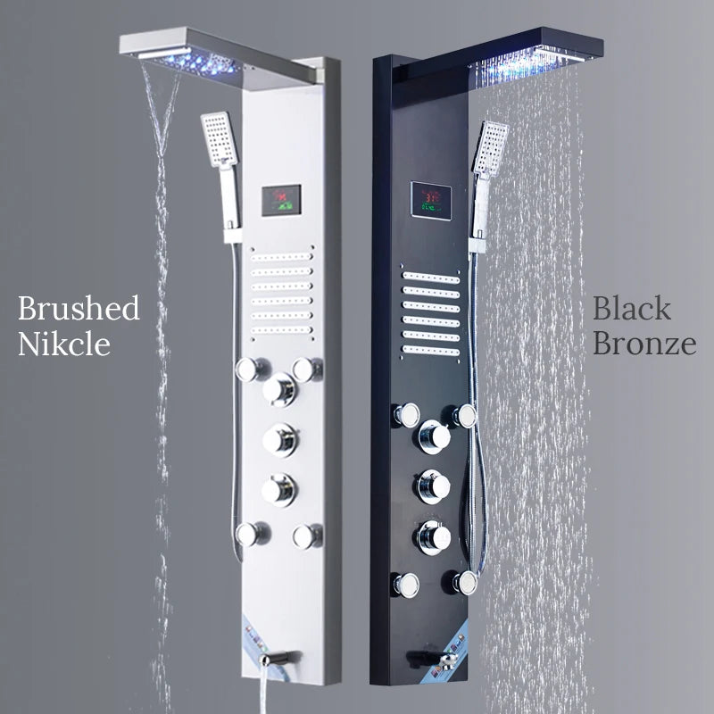 Stainless Steel Shower Panel With Waterfall Rain Massage And Handshower
