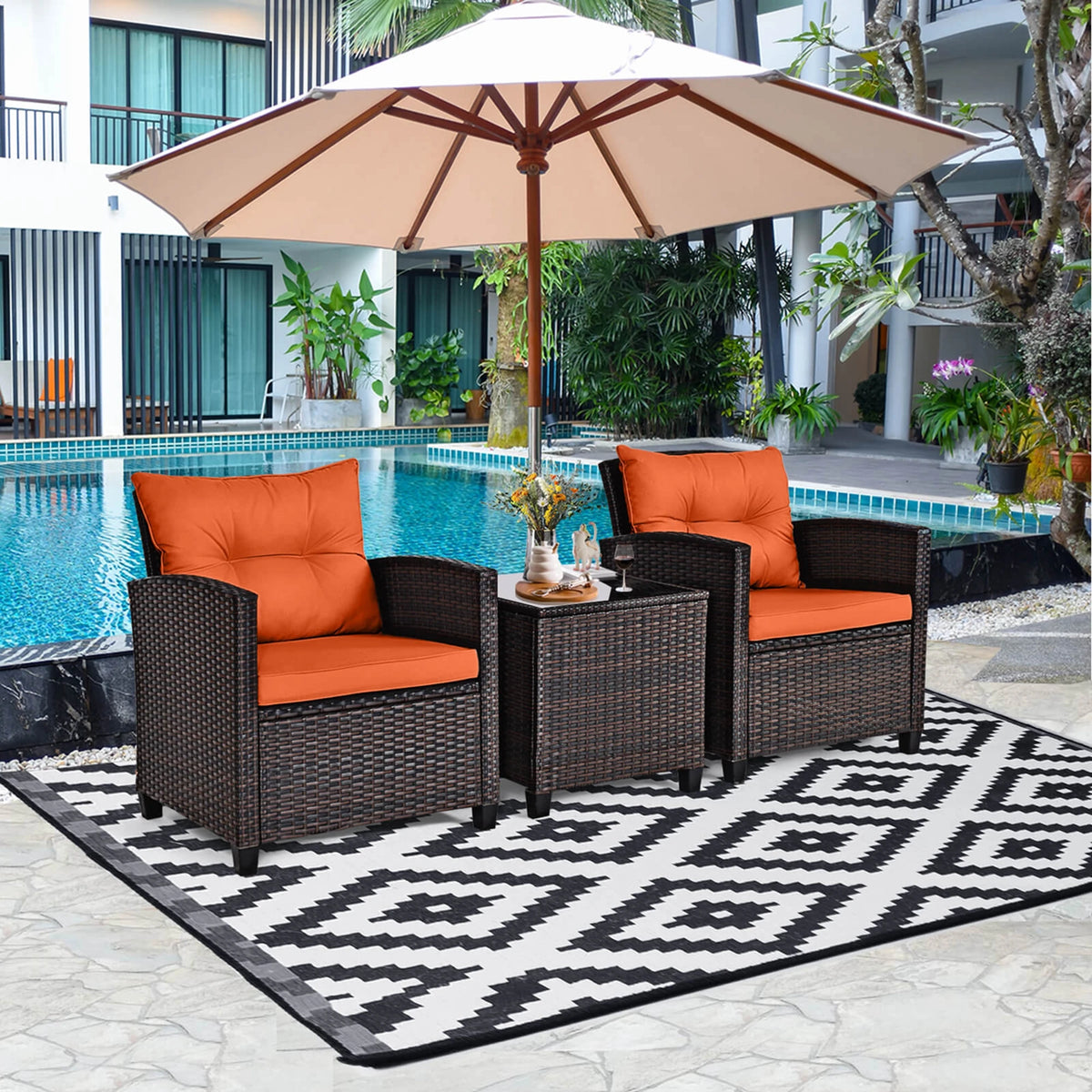 Homasis Outdoor Patio Rattan Conversation Sofa Set With Cushions