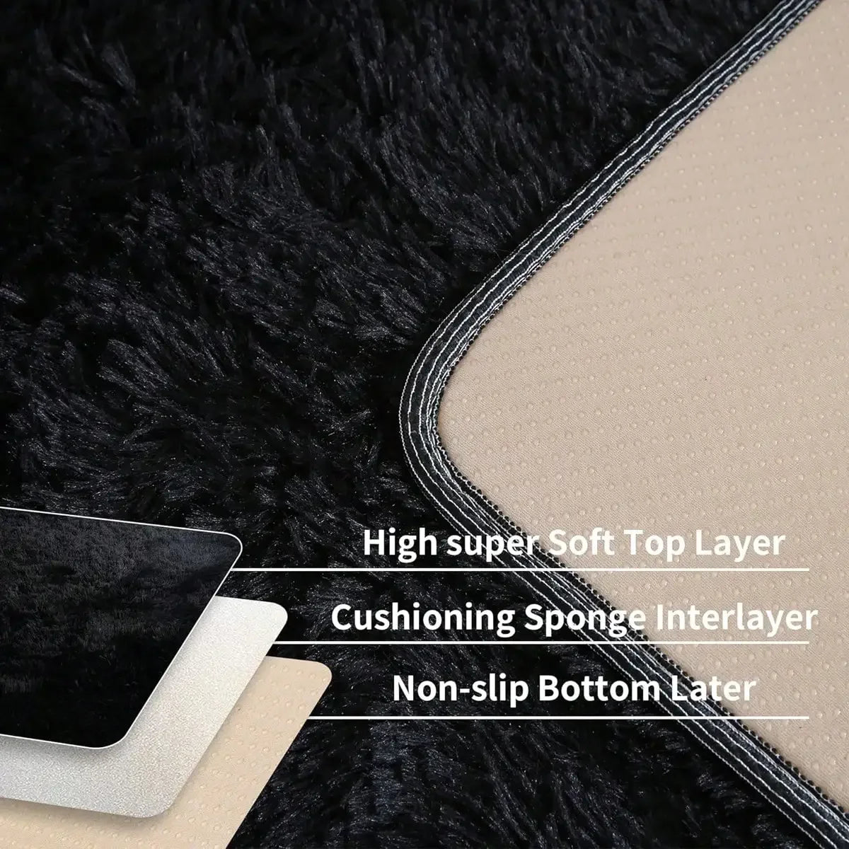 Plush Thick Pile Carpet Non Slip Soft Rug For Living Spaces