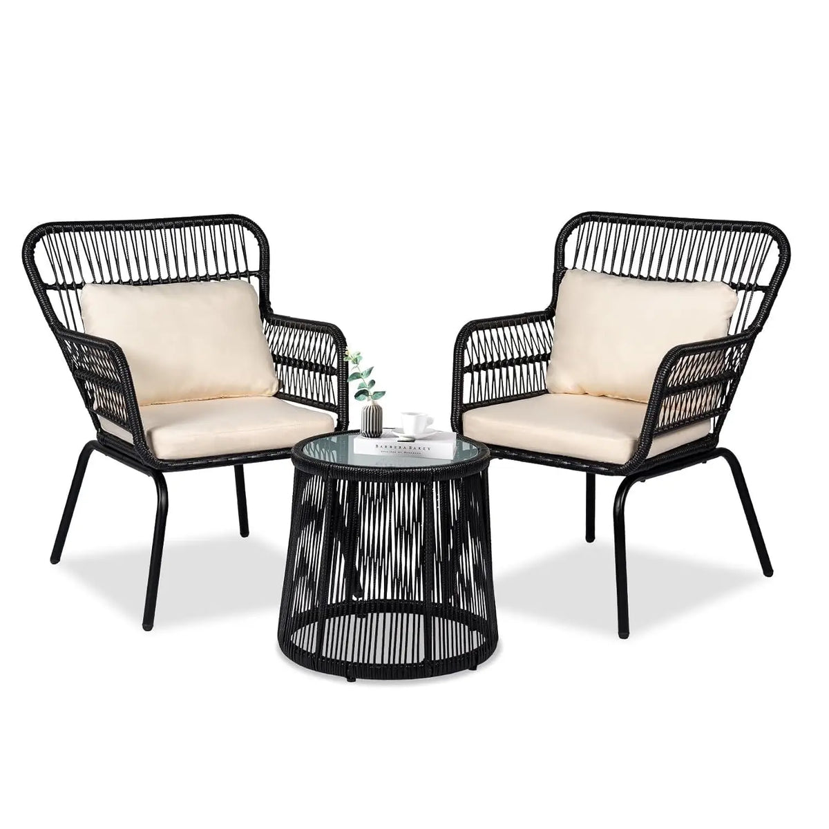 Modern Wicker Rattan Bistro Set For Outdoor Patio And Balcony