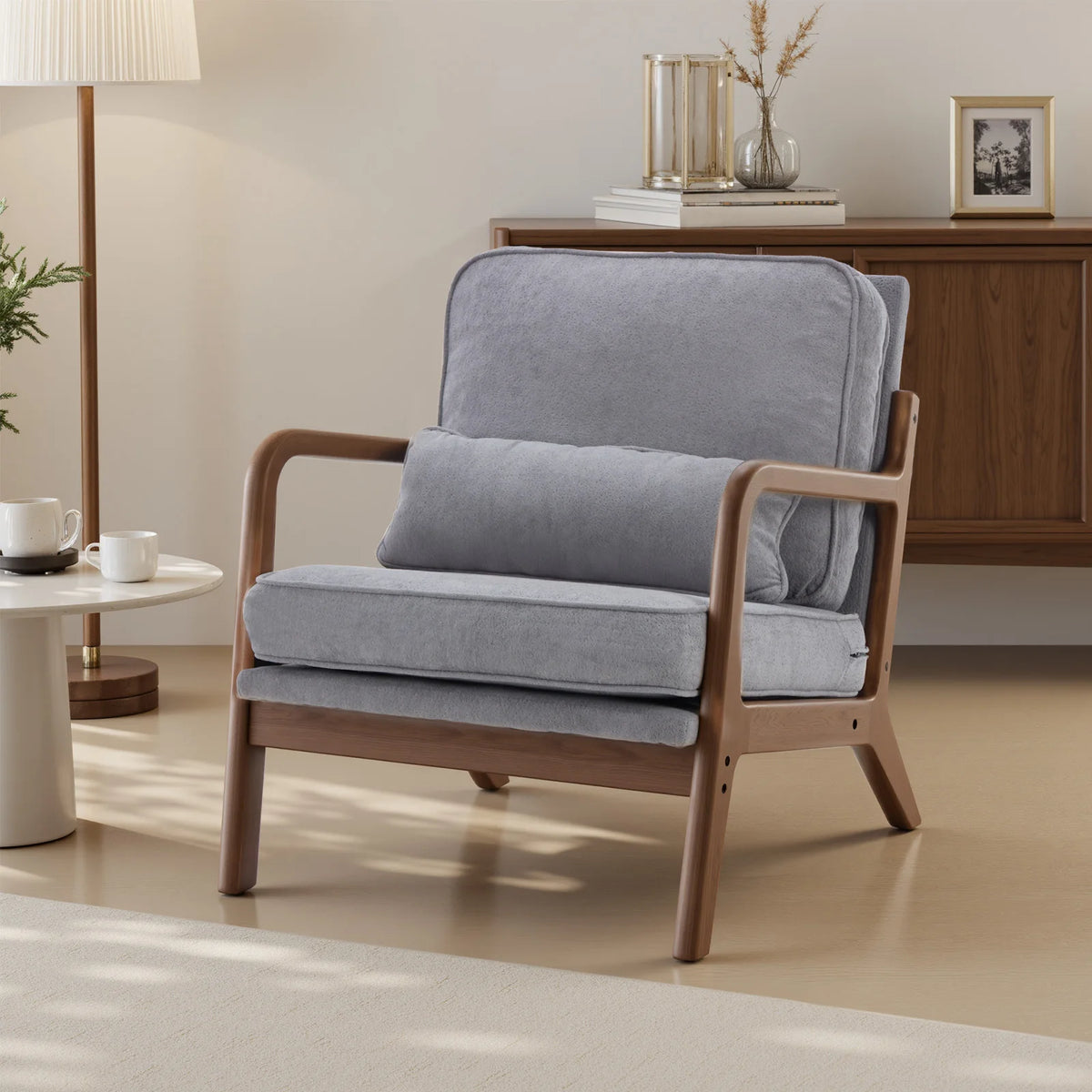 JHK Mid Century Modern Solid Wood Lounge Chair With Cushions