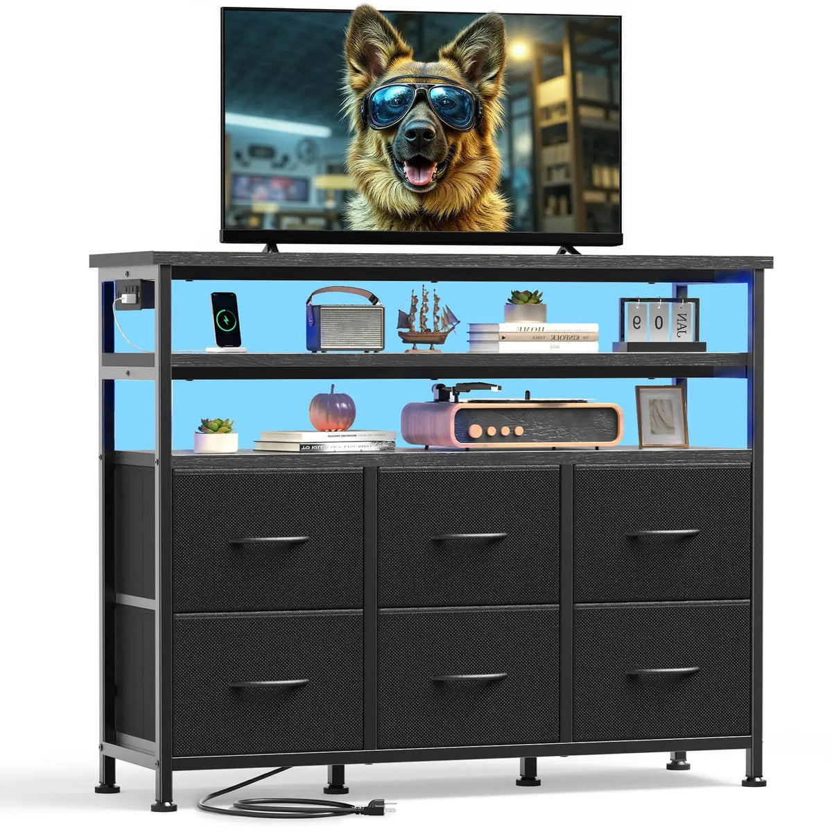 JHK TV Console With Six Fabric Drawers And Storage Shelf