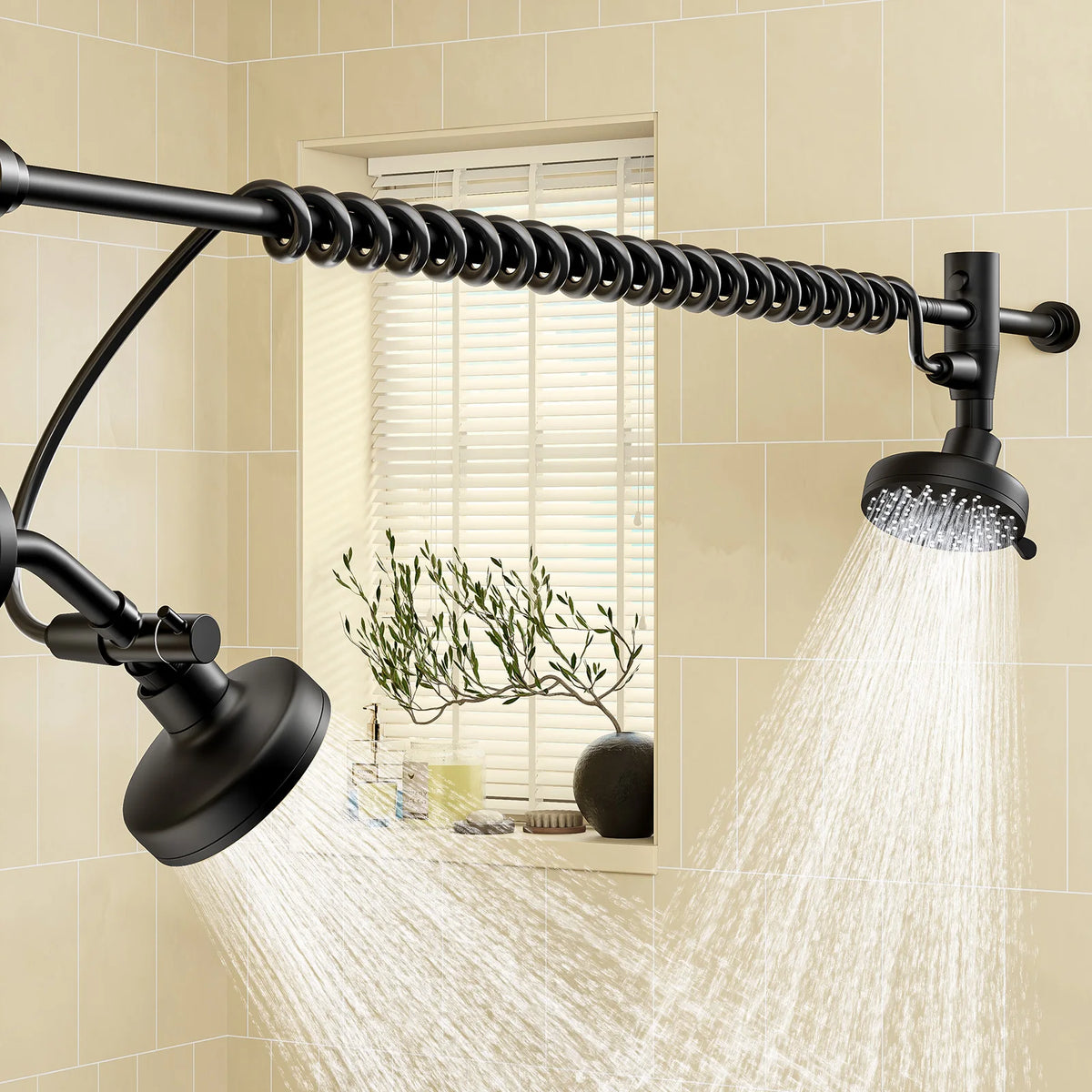 Dual Stainless Steel Shower Head With Adjustable Wall Slider