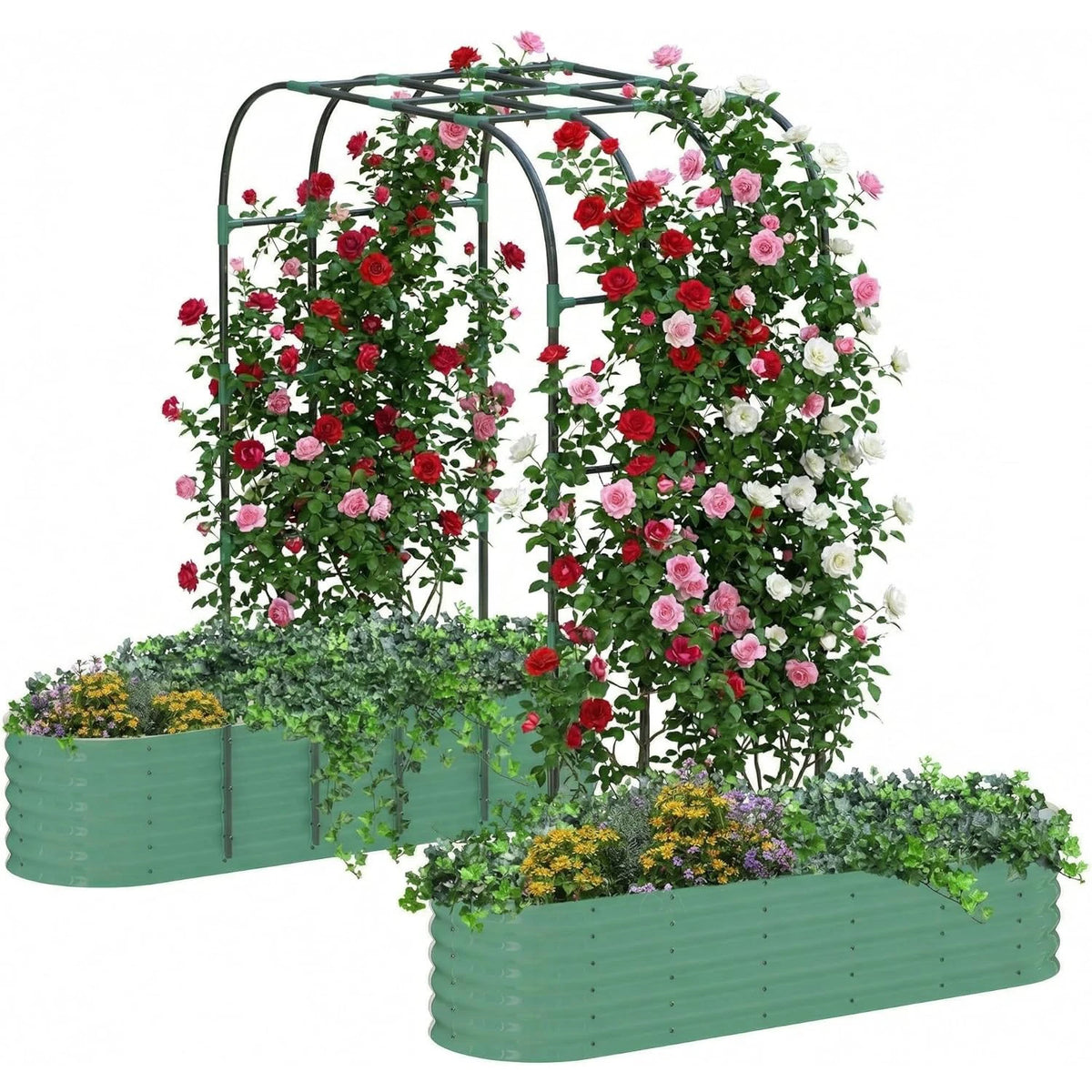 HiMISS Galvanized Raised Garden Bed With Arch Trellis