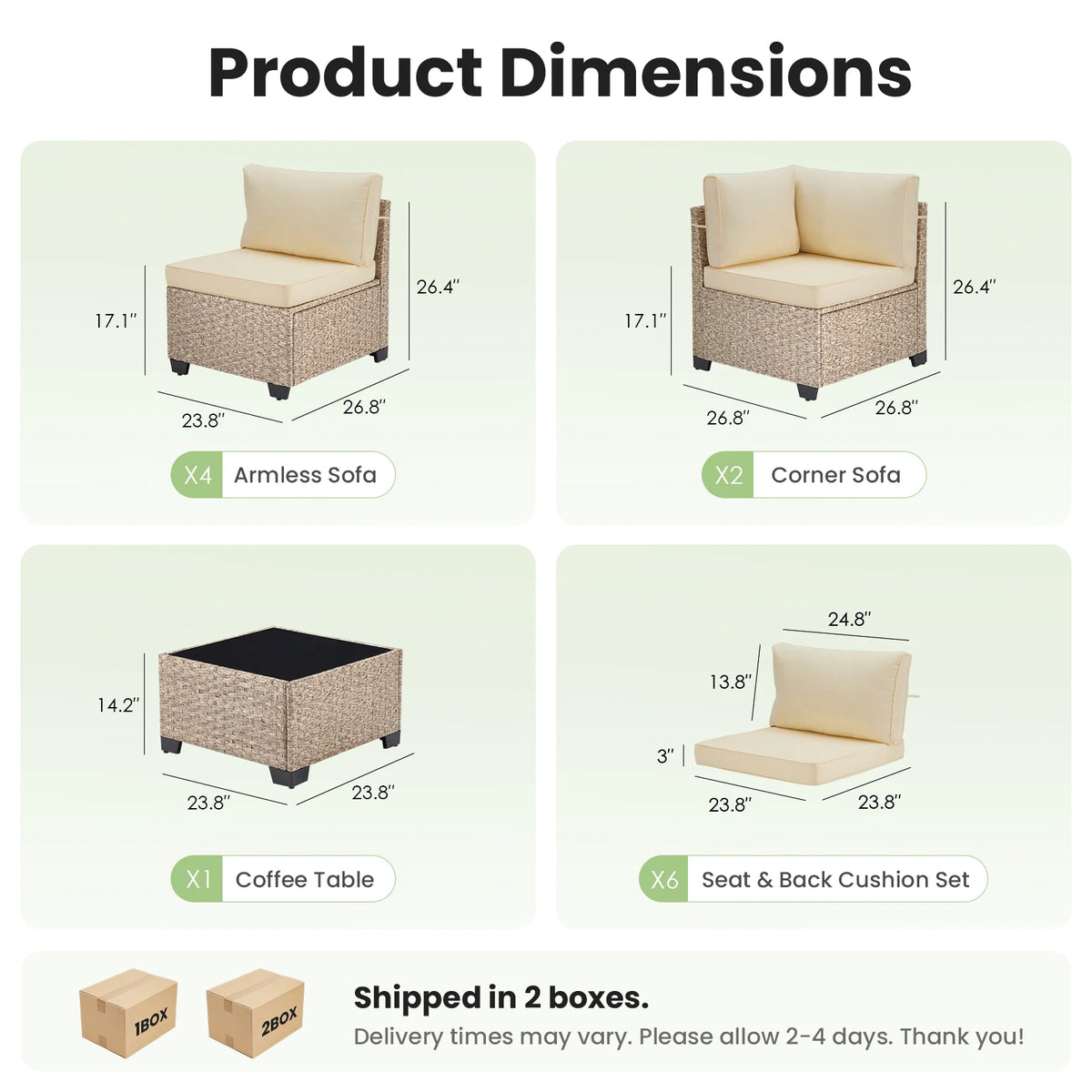 Outdoor Rattan Patio Sectional Sofa Set With Tempered Glass Table