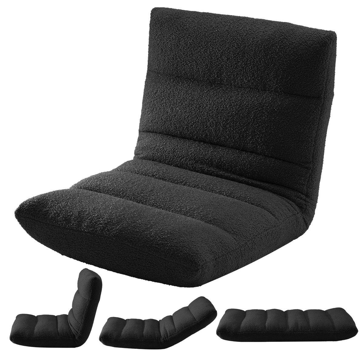 JHK Foldable Floor Chair Featuring Supportive Backrest and Teddy Velvet