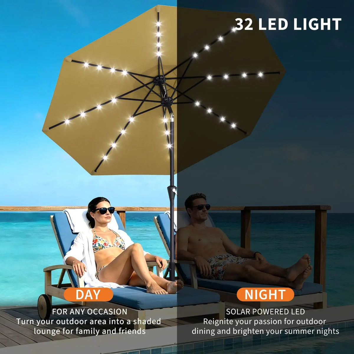 Studyset Solar LED Patio Umbrella With Tilt UV Protected Outdoor