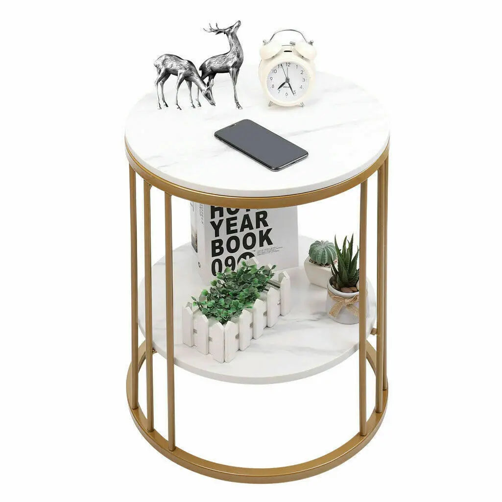 Wisfor Round Stone Tiered Side Table With Jewelry Storage
