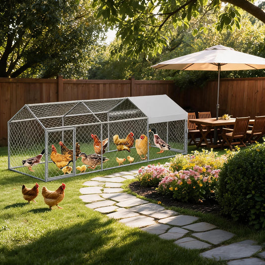 HiMISS Portable Metal Chicken Coop With Waterproof Run Cover