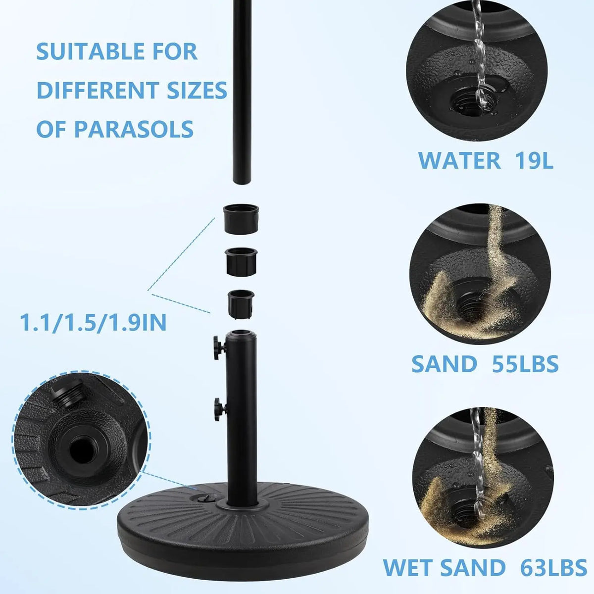 Weighted Patio Umbrella Base Sand Or Water Fillable Adjustable