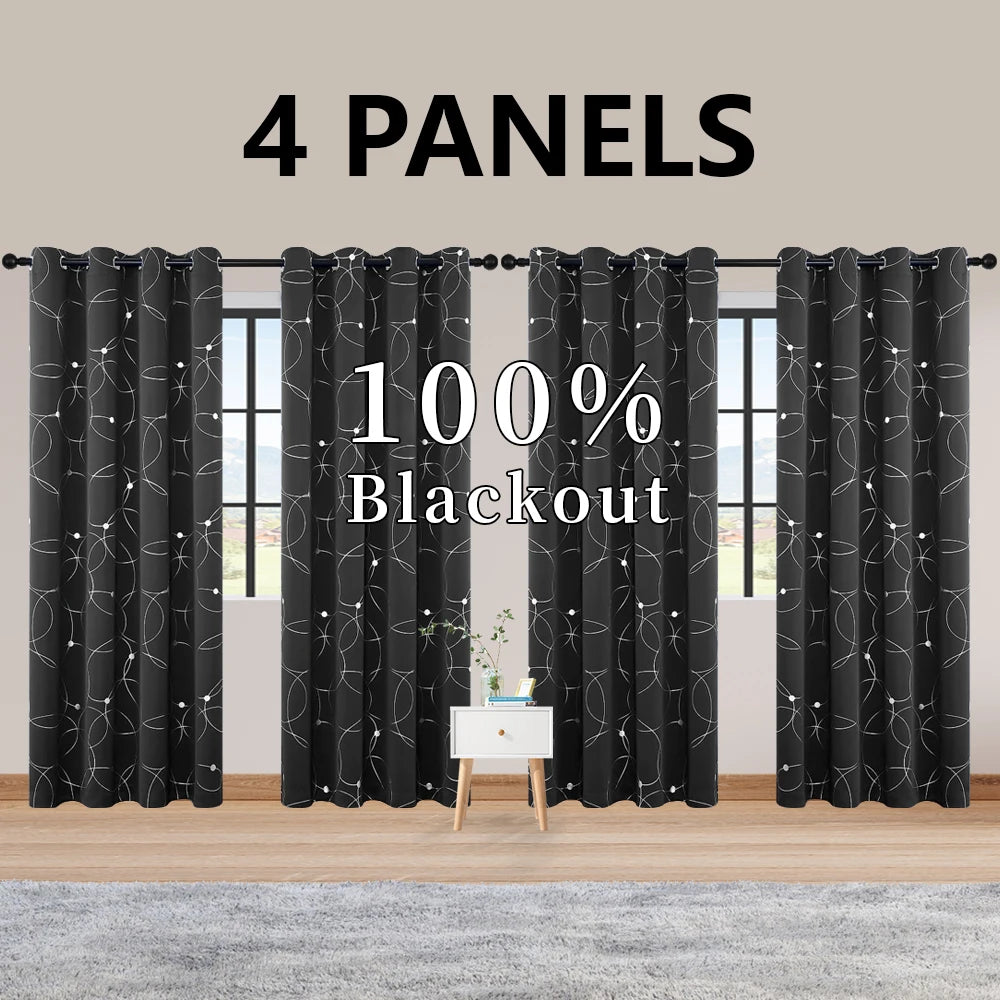 Polyester Thermal Blackout Curtains Grommet Printed Room Darkening For Bedroom