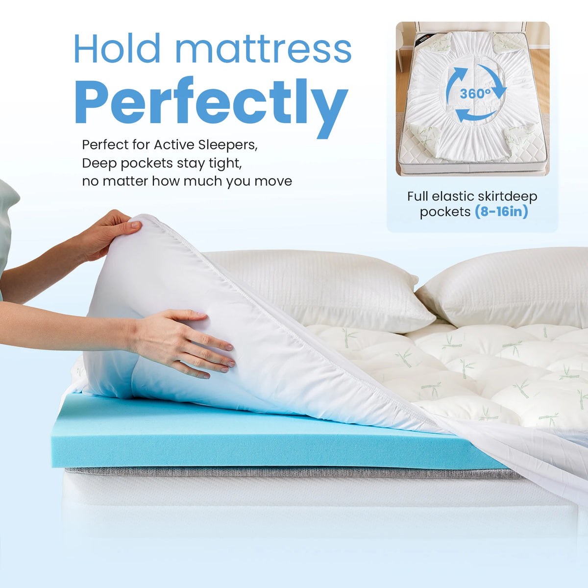 JHK Dual Layer Gel Memory Foam Mattress Topper Cooling Pad