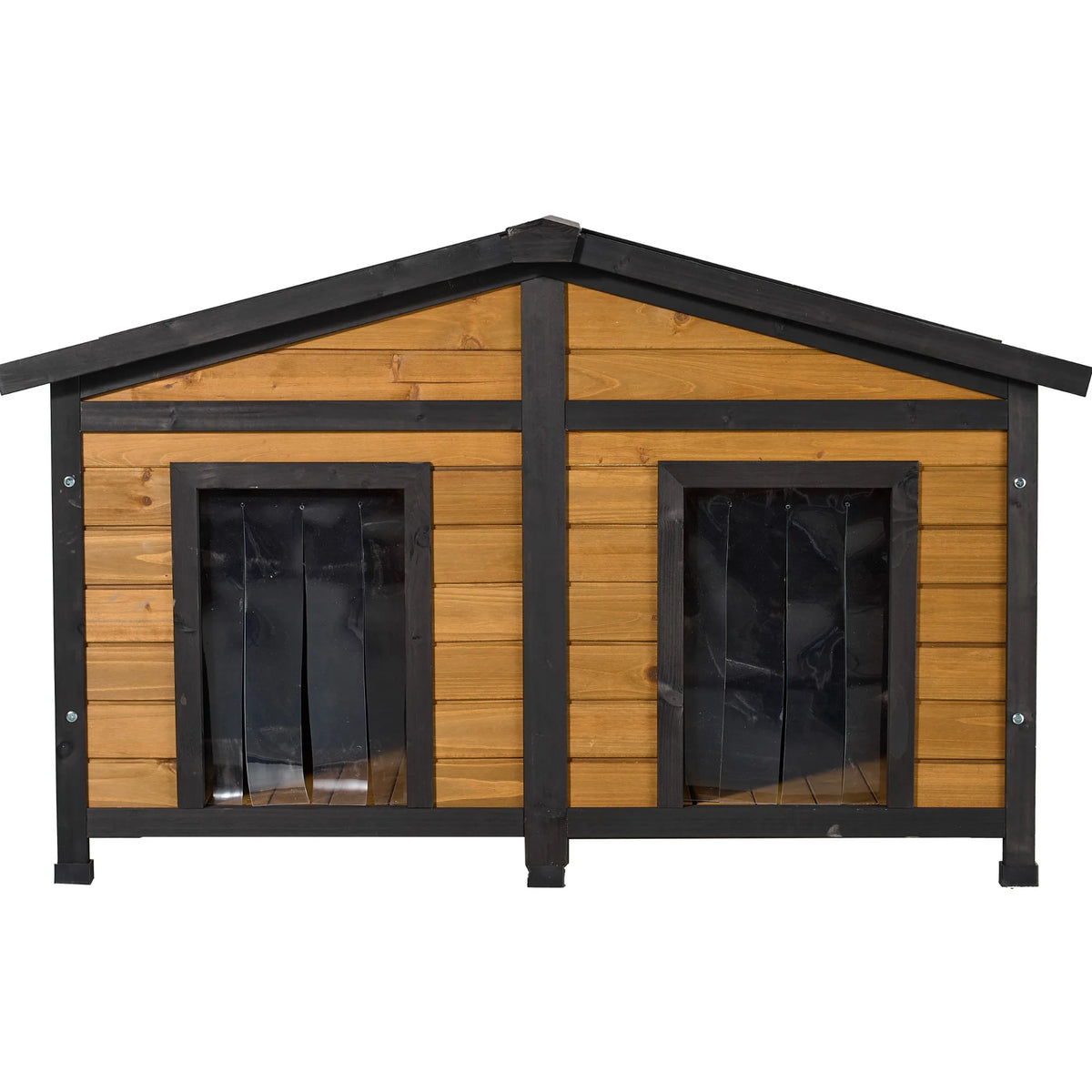 Outdoor Natural Wood Dog House Double Door Waterproof Kennel For Pets