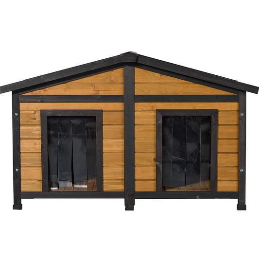 Outdoor Natural Wood Dog House Double Door Waterproof Kennel For Pets