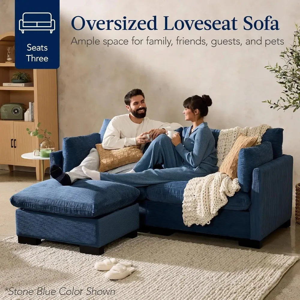 Modern Corduroy Reclining Loveseat With Removable Cover And Wooden Frame