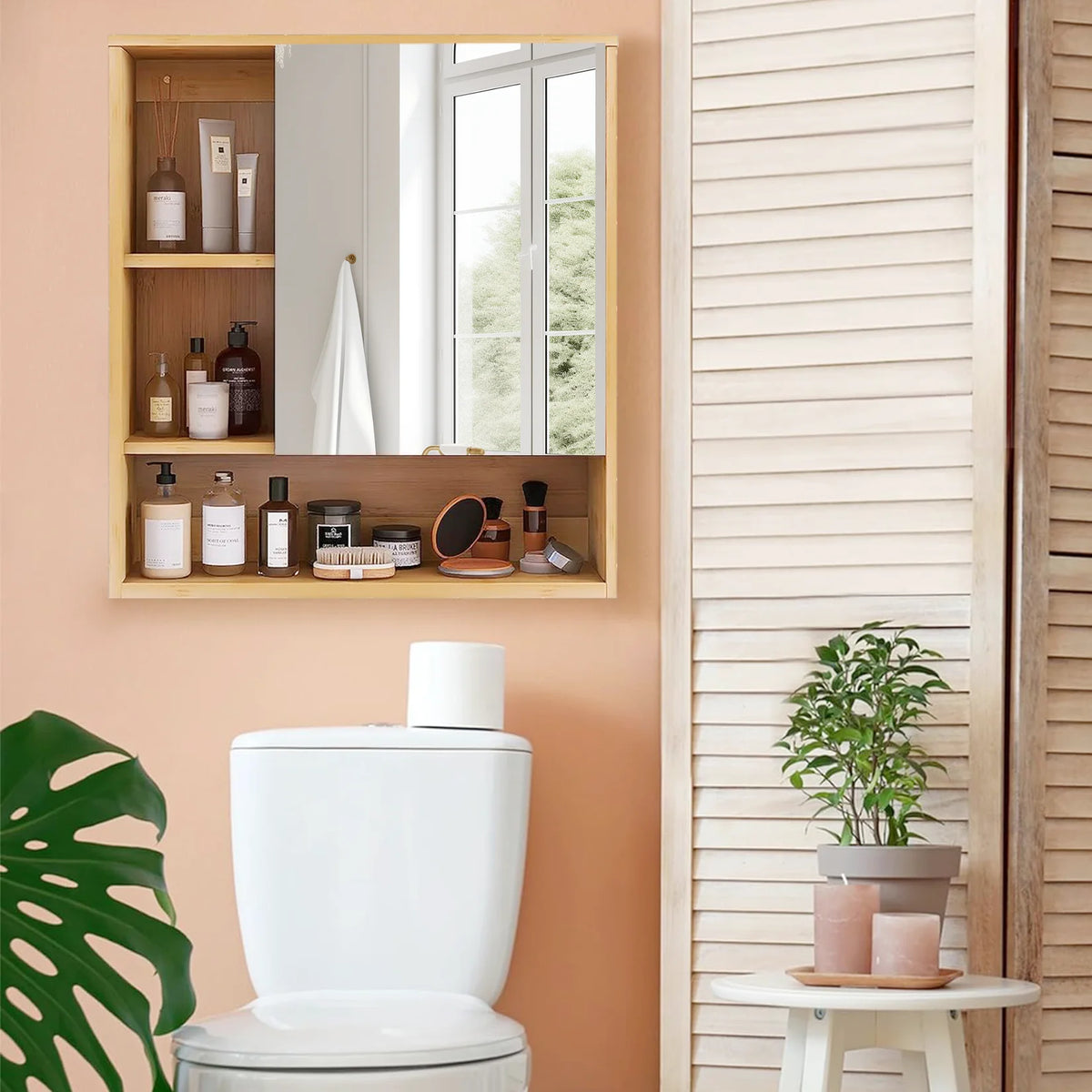 5 Shelf Bamboo Wall Medicine Cabinet With Mirror