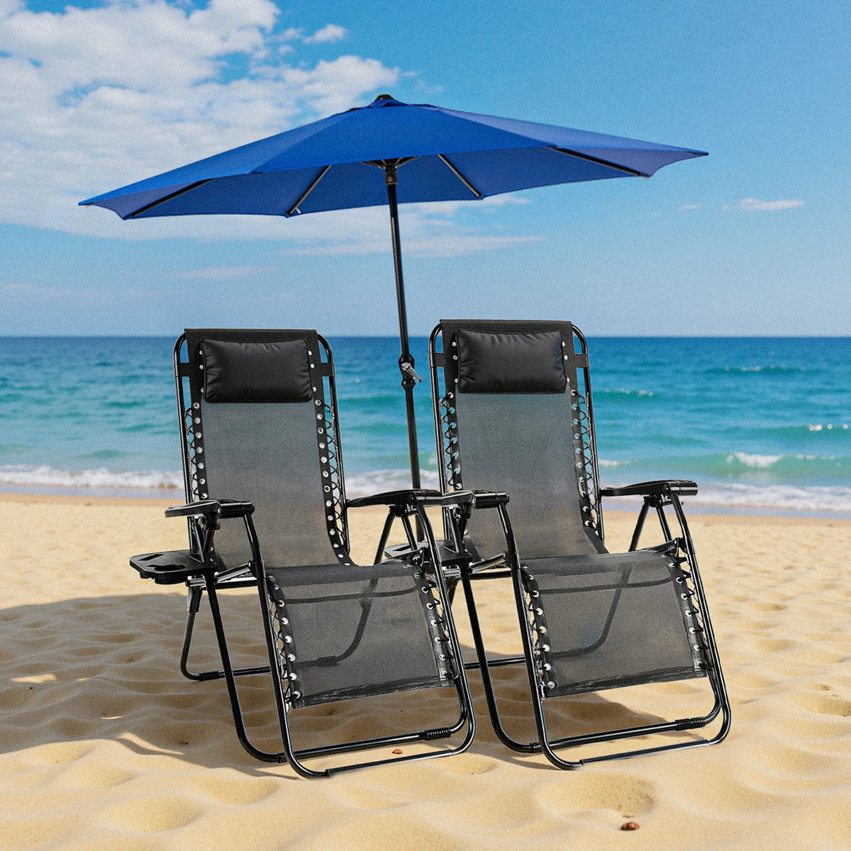 JHK Zero Gravity Outdoor Recliner With Cup Holder And Pillow