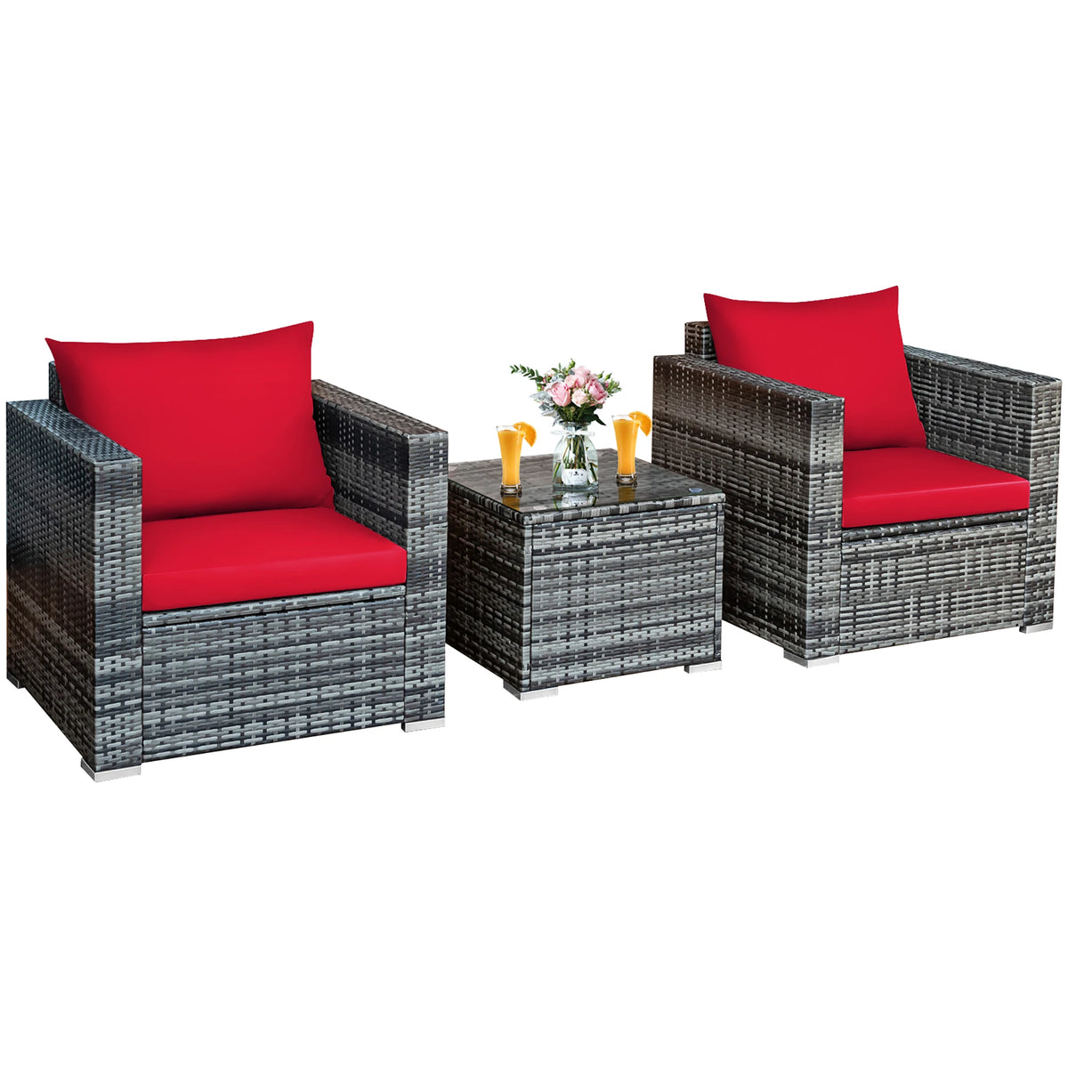 HOMASIS 3 Piece Patio Rattan Bistro Set With Cushioned Seating