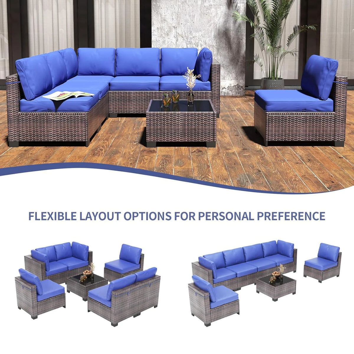 HobbyLane 7 Piece Modular Outdoor PE Rattan Sofa Set