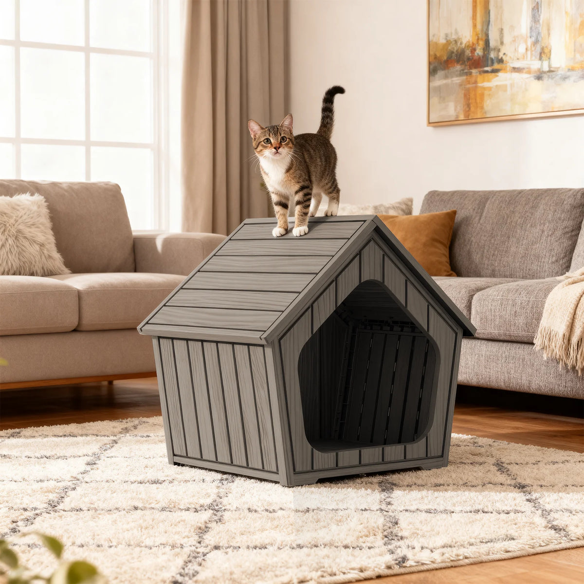 Waterproof Gable Roof Plastic Pet House Ventilated Outdoor Dog Shelter
