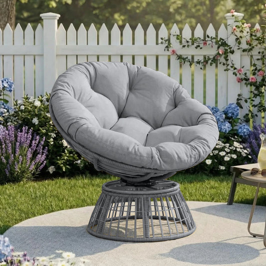 Avenvista Outdoor Wicker Swivel Papasan Chair With Thick Cushion