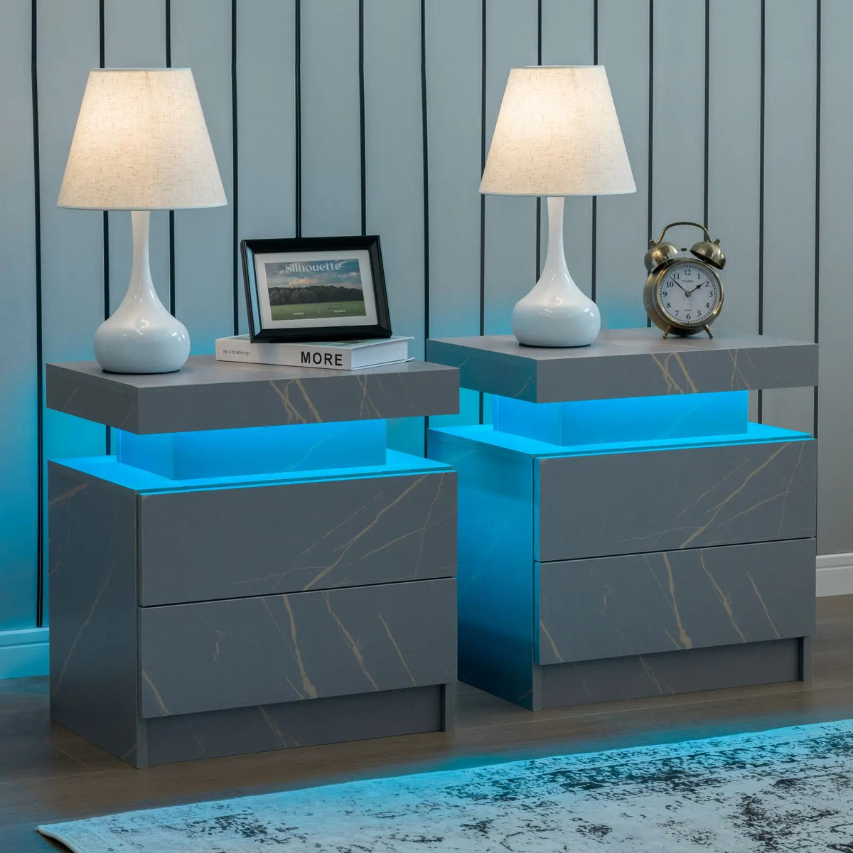 Cubehom LED Nightstand Set With Drawers For Bedroom Modern Minimalist