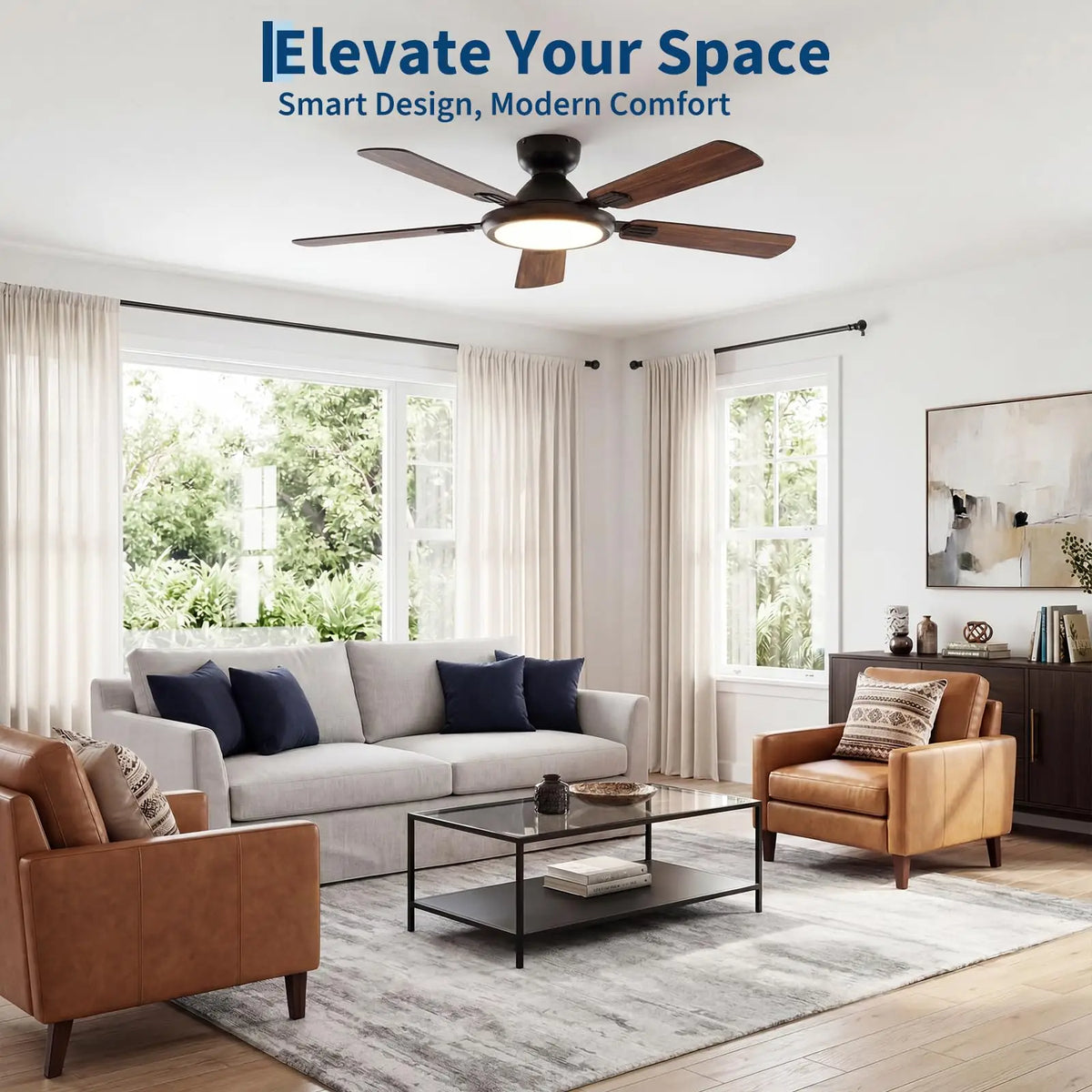 Adoolla 52 Inch Smart Ceiling Fan With Lights Low Profile