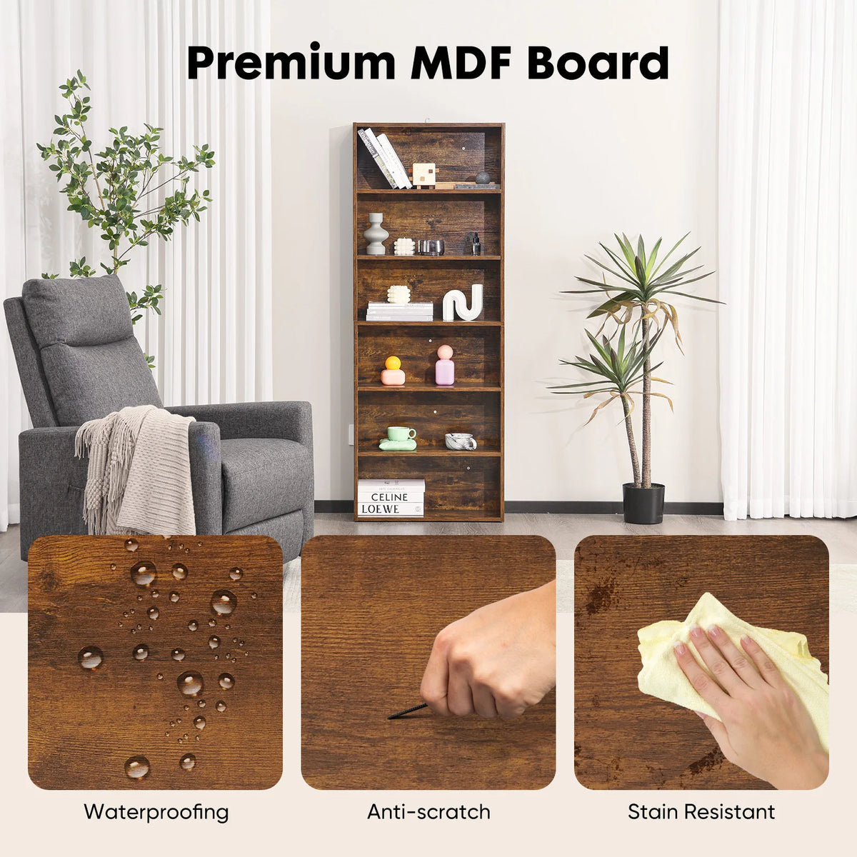 JHK Wooden Bookcase Floor Standing Open Shelf For Living Room